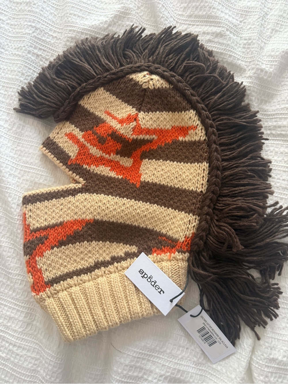 Mohawk Knit Hat - Brown, Cream & Orange